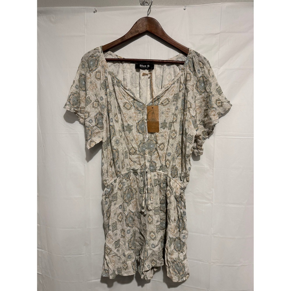 Blue B Collection Romper Large Boho Medallion Print Short Sleeve Summer Jumpsuit